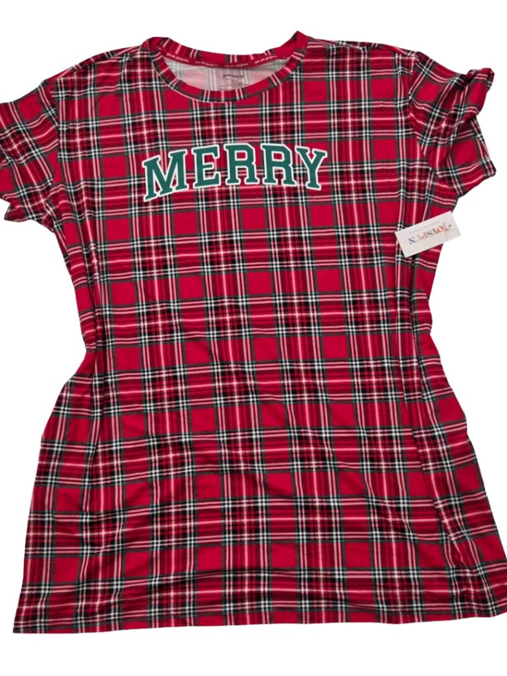 Joyspun Christmas Sleep Shirt Womens 2X-3X Red Plaid Merry Pajama NWT Festive